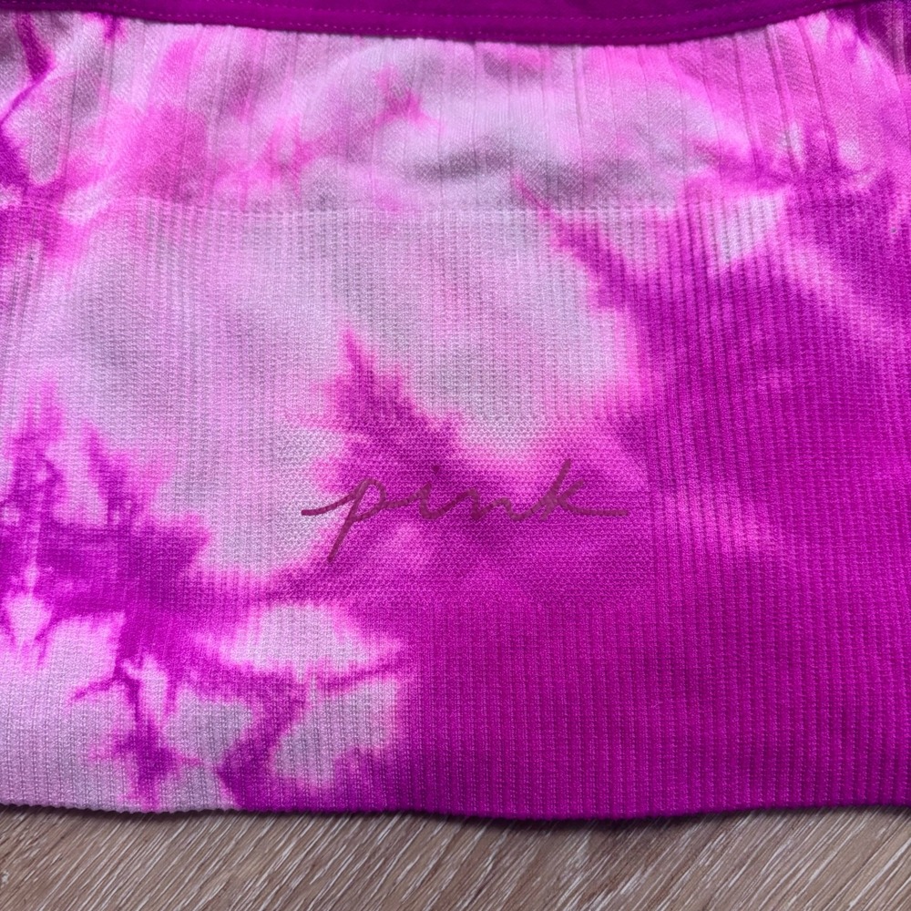 PINK Victorias Secret Seamless Tie Dye Sports Bra Purple Pink Adjustable Straps - Picture 3 of 4